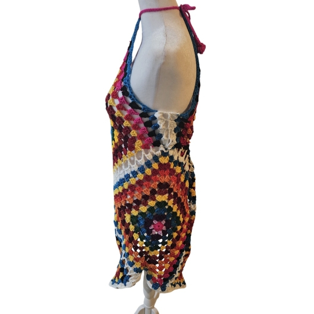 Sustainable Handmade Grannycore Crochet Dress Boho Festival Rainbow Cover-Up - Picture 9 of 17